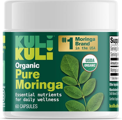 Kuli Kuli Organic Moringa Capsules [60 Count] - Premium Moringa Leaf Powder Capsules - Nutrient-Dense Superfood for Energy, Vitality, and Wellness
