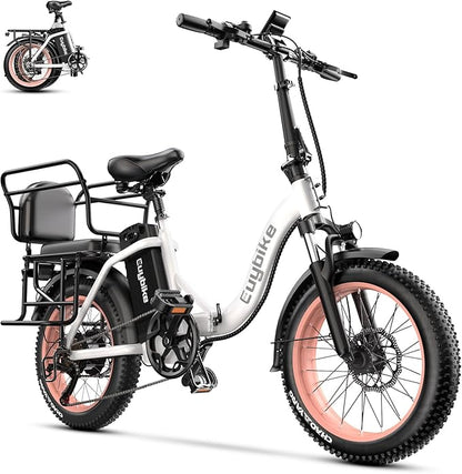 Folding Electric Bike for Adults with Peak 1000W Motor, 48V 20AH Battery up to 30MPH 80 Miles, 20" Fat Tire All Terrain Ebike, Front Suspension 7-Speed Commuter E Bike, Step-Thru, UL Certified
