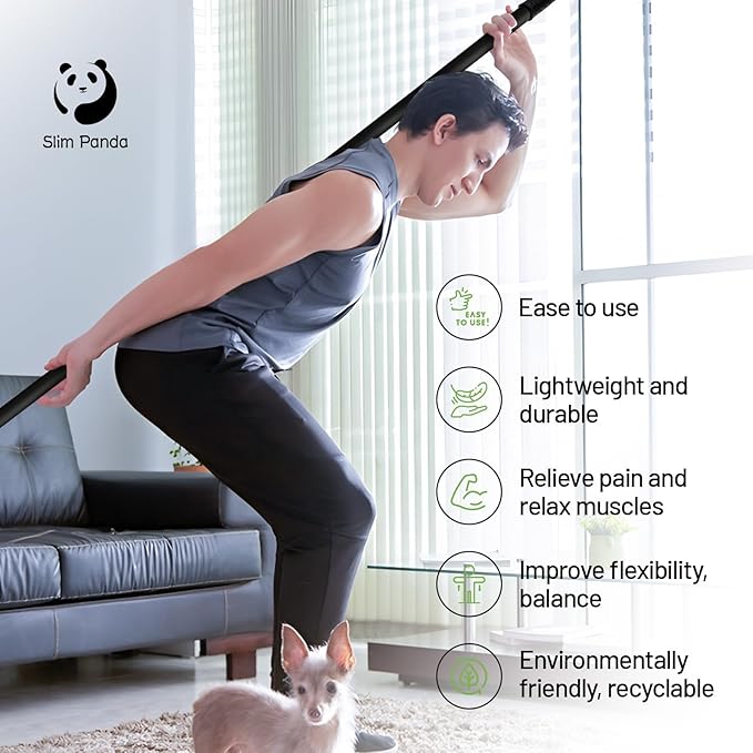 Slim Panda Yoga Stick, 5ft Natural Bamboo Stick with Rubber Ends, Exercise Stretching Stick for Yoga, Stretching, Balance and Correcting Posture, Rehabilitation Physical Therapy Aids
