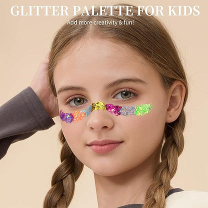 FANDAMEI 18-Color Face Glitter, Body Glitter Hair Glitter for Glitter Makeup, 2 PCS Glitter Gel 6 Color Themes, Chunky Glitter for Kids Women, Halloween Rave Concert Face Paint