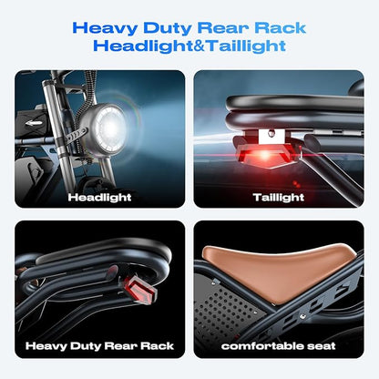 Electric Bike for Adults, 1200W 32MPH, 48V 30AH E-Bike, 65-Mile Range, 20-Inch Fat Tire E-Motorcycle,Off-Road Fit for Mountains, Snow, Sand, Highways