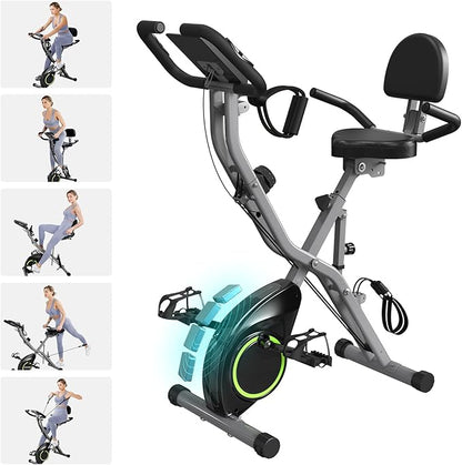 Foldable Exercise Bike Stationary Bikes for Home, 5 IN 1 Indoor Workout Bike, Cycling Bike with 16-Level Quiet Magnetic Resistance, 6.6 LBS Flywheel and 300LBS Capacity, 2025 Designed 817 X-bike