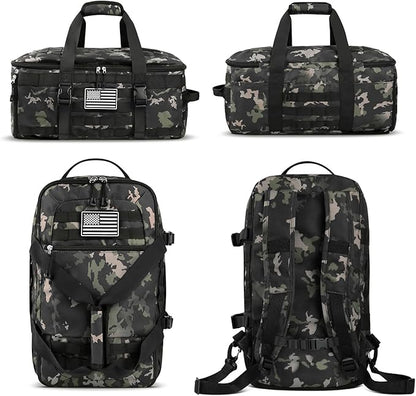 ETRONIK Gym Bags for Men, Tactical Duffle Bag Backpack with Shoe Compartment, 3 in 1 Carry on Bag Travel Backpack with Wet Pocket, Weekender Overnight Range Bag for Workout Football Gym, Camouflage