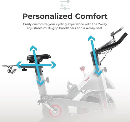 Sunny Health & Fitness Indoor Cycling Exercise Bike w/Adjustable Cushion Seat & Multi-Grip Handlebar, Stationary Workout Equipment For Adult Cardio Training, Optional Free SunnyFit App Connection