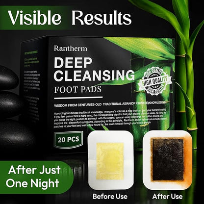 Foot Patches Pads for Deep Cleansing: Feet Patches Bamboo Wood Vinegar Ginger Foot Pads for Promoting Sleeping 20 Packs - 2 Boxes
