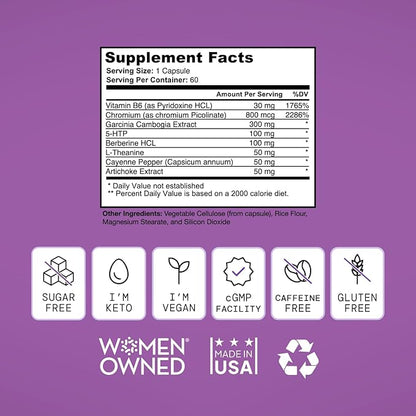 Healthy Weight Loss Supplement for Women, Vegan, Appetite and Craving Control, Fat Burner, Metaboilism Booster, Weight Loss Supplement, Metabolism and Mood Booster - 60 Units