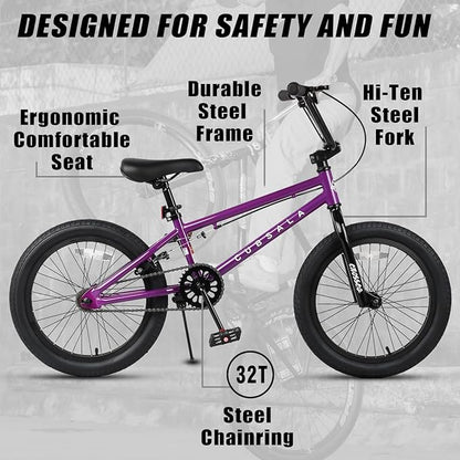 Freestyle BMX Bike, 18 20 Inch Kids Bicycle for 5-13 Years Old Kids and Beginner Level Rider, Multiple Colors
