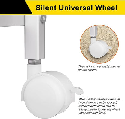 GIOTORENT Blueprint Storage Rack, Holder with Wheels, Map/Poster/Architectural Plan Storage, 12 Slots, 2 Brakes, Silent Wheels for Home, Office, School (White)