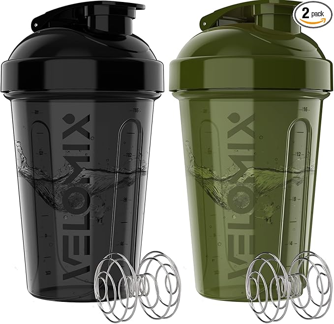 '-2 Pack- 20 oz Protein Shaker Bottles for Protein Mixes - 2x Wire Whisk, Leak Proof Shaker Cups for Protein Shakes and Pre Workout, Protein Shaker Bottle Pack, Protein Mixer Cup (Green&Black)
