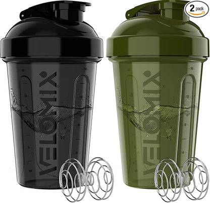 '-2 Pack- 20 oz Protein Shaker Bottles for Protein Mixes - 2x Wire Whisk, Leak Proof Shaker Cups for Protein Shakes and Pre Workout, Protein Shaker Bottle Pack, Protein Mixer Cup (Green&Black)