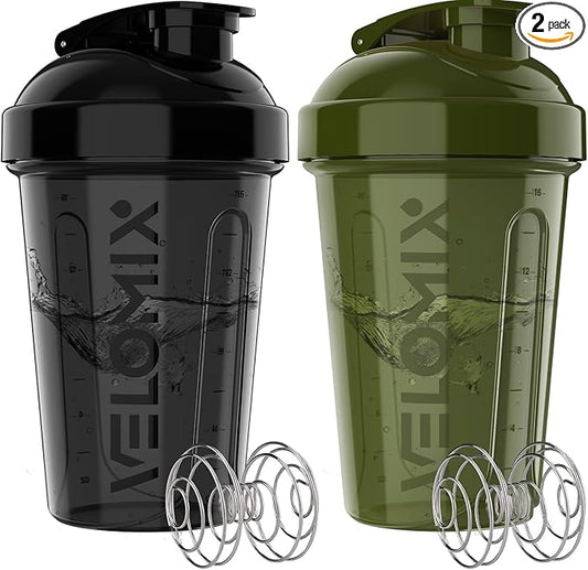 '-2 Pack- 20 oz Protein Shaker Bottles for Protein Mixes - 2x Wire Whisk, Leak Proof Shaker Cups for Protein Shakes and Pre Workout, Protein Shaker Bottle Pack, Protein Mixer Cup (Green&Black)