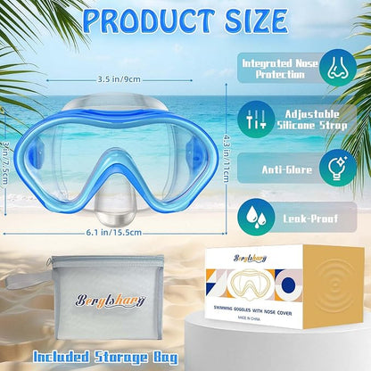 Kids Swim Goggles with Nose Cover -Diving Mask Leak-Proof Design for Boys Girls Ages 5-15 | Anti-Fog & UV Protection Swimming Glasses