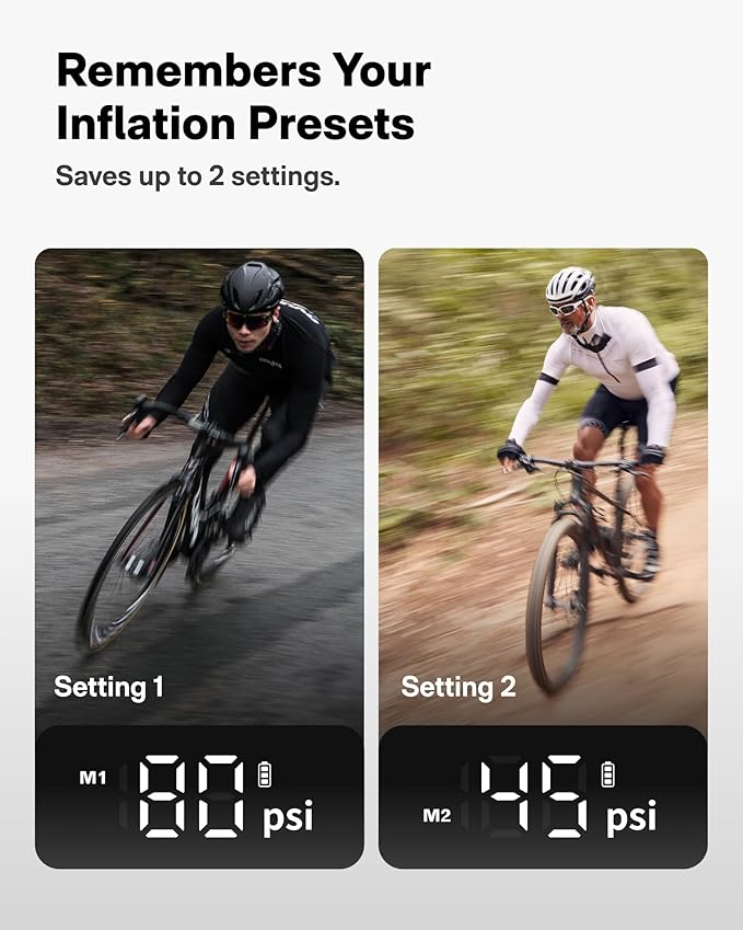 HOTO Mini Bike Tire Pump, 25s Fast Inflate Bicycle Pump with Guage, 150PSI Portable Electric Bike Air Pump with Presta and Schrader Valve for Road Bike, Motorcycle, Mountain Bike, Car, Sports Ball