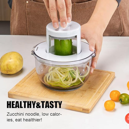 KEOUKE Vegetable Spiralizer & Zucchini Noodle Maker - 3 In 1 Adjustable Spiral Slicer with BPA-Free Plastic & Clear Bowl, Effortless for Cucumber, Potato, Carrot