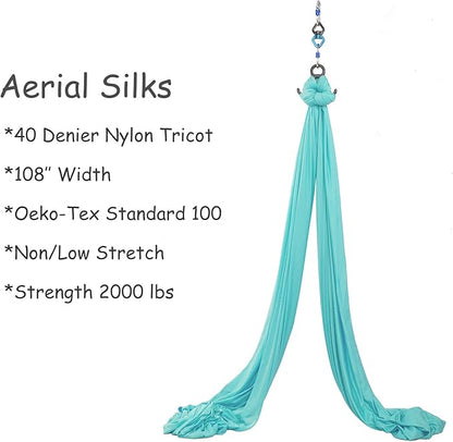 Aerial Silks Yoga Swing Set - 9/11 Yards Aerial Yoga Hammock Kit Anti-Gravity Flying for Fitness, Low/Non Stretch Nylon Tricot Fabric Hardware Included for Dance