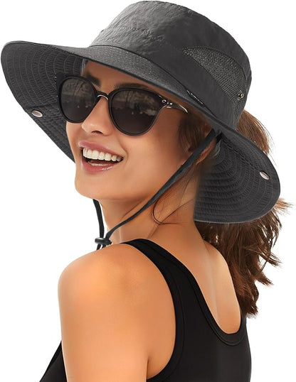 FURTALK Womens Sun Hat with Ponytail Hole Beach Hiking Summer Wide Brim UPF 80+ Outdoor Protection Foldable Bucket Hat