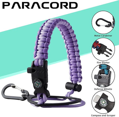 Insulated Water Bottle 32 oz - with Straw & Pop-up Spout Lid, Paracord Handle, Carrier Shoulder Strap, Protective Boot, Wide Mouth Double Walled Vacuum Insulated Gym Water Bottle for Women