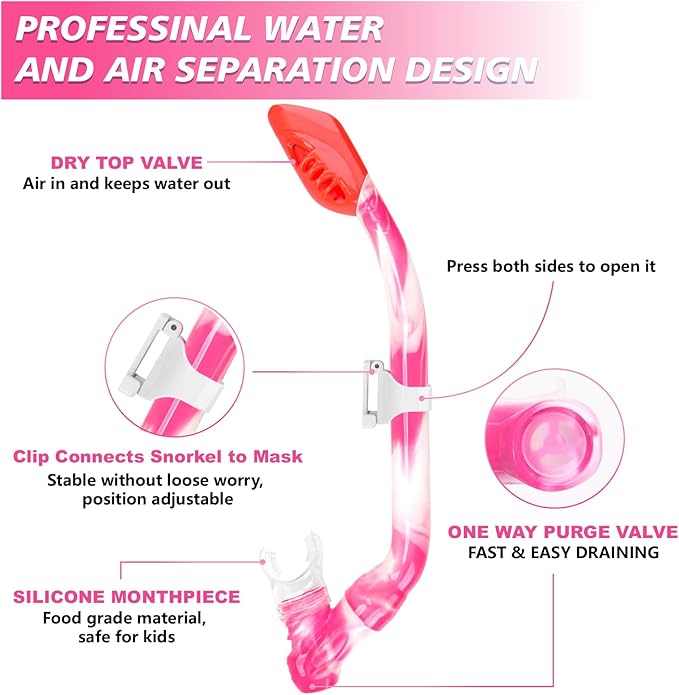 GoseWave Snorkeling Gear for Kids, Kids Snorkel Set for Ages 5-15, Anti-Fog Diving Mask and Dry Top Snorkel Set, Unisex Swimming Goggles with Nose Cover