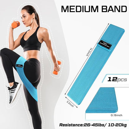 12 Pcs Fabric Resistance Bands for Working Out Booty Workout Stretch Exercise Bands Non Slip for Legs Squat Resistance Loop for Women Men Starter Butt Hip Thigh Fitness