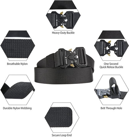 KingMoore Men's Tactical Belt Heavy Duty Webbing Belt Adjustable Military Style Nylon Belts with Metal Buckle