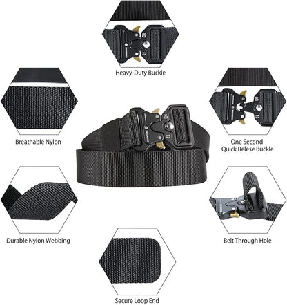 KingMoore Men's Tactical Belt Heavy Duty Webbing Belt Adjustable Military Style Nylon Belts with Metal Buckle