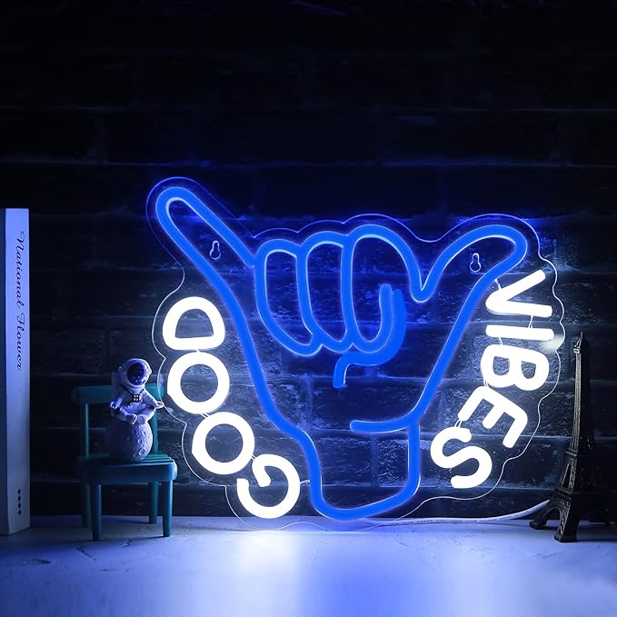 Good Vibes Neon Sign USB Powered for Room Decor, LED Neon Light Sign Dimmable Neon Wall Sign for Game Room Party Decoration Man Cave Kids Bedroom Wall Art 13 * 10.5 Inches