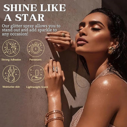 Glitter Spray for Hair and Body, Glitter Body Spray, Quick-Drying Waterproofing Body Shimmer Suitable for Festival Rave，Halloween, Christmas