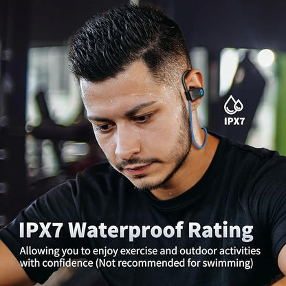 JOYWISE Wireless Headphones Bluetooth 5.3 Headphones with 16 Hours Playtime, Over-Ear Stereo Bass Earphones with Earhooks Headset, Sports Earbuds with Storage Bag for Running, Blue