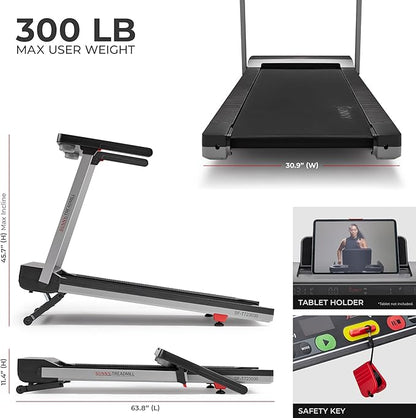 Sunny Health & Fitness Fully Assembled OneClick-Fold 20" Smart Treadmill with Auto Incline & SunnyFit App