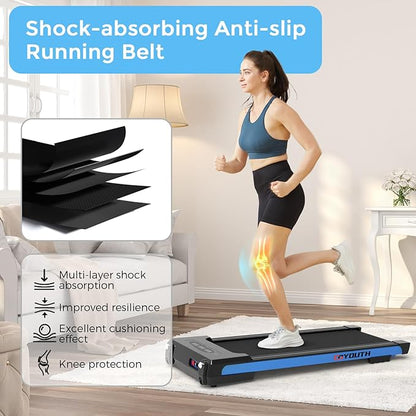 GOYOUTH Walking Pad Treadmill, Under Desk Treadmill for Home Office, Wide Belt Compact Treadmills 300 lbs Capacity, 2.25HP Shock-Absorbing Walking Jogging Running Machine Remote Included