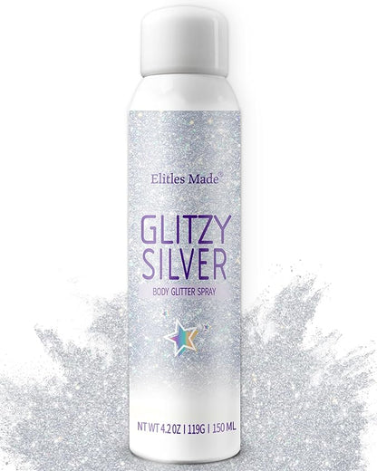 Hair Glitter Body Glitter Spray, 150ML Glitter Hairapray Silver Glitter Spray for Hair and Boday, Hair Glitter for Kids Women, Body Shimmer Festival Rave and Makeup 4.2 Fl Oz