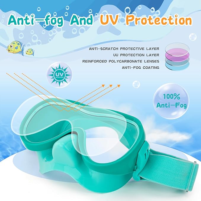 Kids Swim Goggles with Nose Cover, Anti-Leak Swim Mask with Elastic Fabric Strap, UV Protection Swimming Goggles for Kids