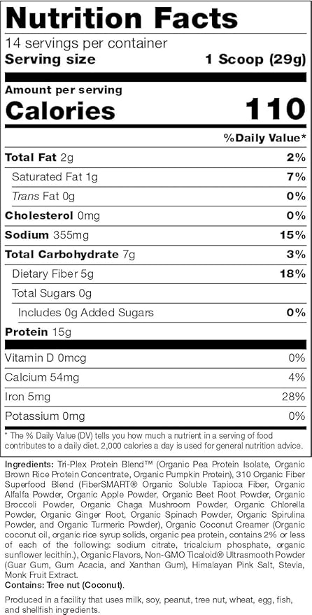 310 Nutrition Organic All-In-One Meal Replacement Shake Powder - Plant-Based Protein Smoothie Blend w/Fiber, Probiotics & Adaptogens - Low Carb, Vegan, Keto & Paleo - Vanilla - 14 Servings