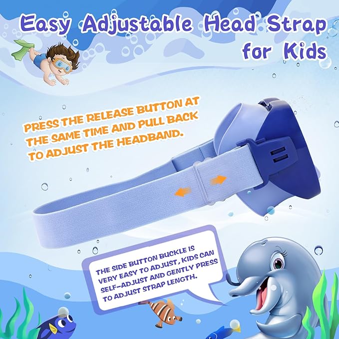 Kids Swim Goggles with Nose Cover, Anti-Leak Swim Mask with Elastic Fabric Strap, UV Protection Swimming Goggles for Kids