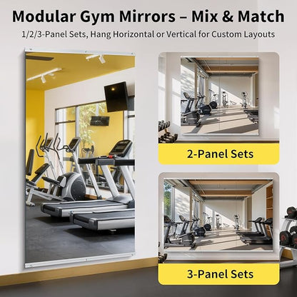 Home Gym Mirror - 80x40 Inch,3PCS Frameless Tempered Glass Full Body Mirror for Wall Mount - Ideal for Yoga, Workout, Bedroom, Dance Studio (Silver)