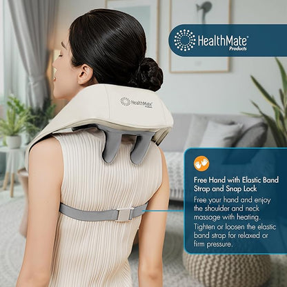 HEALTHMATE IN9532 Kneading Shoulder and Neck Massager for Pain Relief Deep Tissue 6D Shiatsu Neck and Shoulder with Heat Rechargeable Cordless Back Massager for Home, Office, Car Use, Gifts