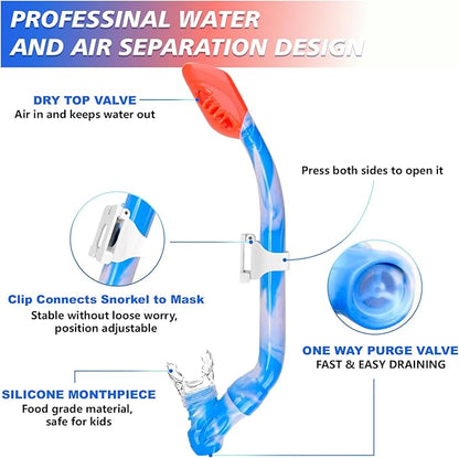 GoseWave Snorkeling Gear for Kids, Kids Snorkel Set for Ages 5-15, Anti-Fog Diving Mask and Dry Top Snorkel Set, Unisex Swimming Goggles with Nose Cover