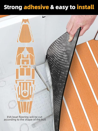 FOCEAN Boat Flooring EVA Foam Boat Decking Faux Teak Marine Flooring Boat Mat Boat Carpet Sheet for Motorboat RV Yacht Kayak Surfboard, 94.5"x 47.2"/35.4"/23.6"/15.7"