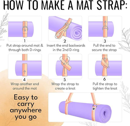 TECEUM Yoga Strap & Mat Strap – 2 IN 1 – Cotton – 6 ft 8 ft 10 ft (30+ colors) – Adjustable Non-Slip Belt for Yoga, Pilates, Stretching, Physical Therapy, Fitness & Home Workout – For Carrying Mats