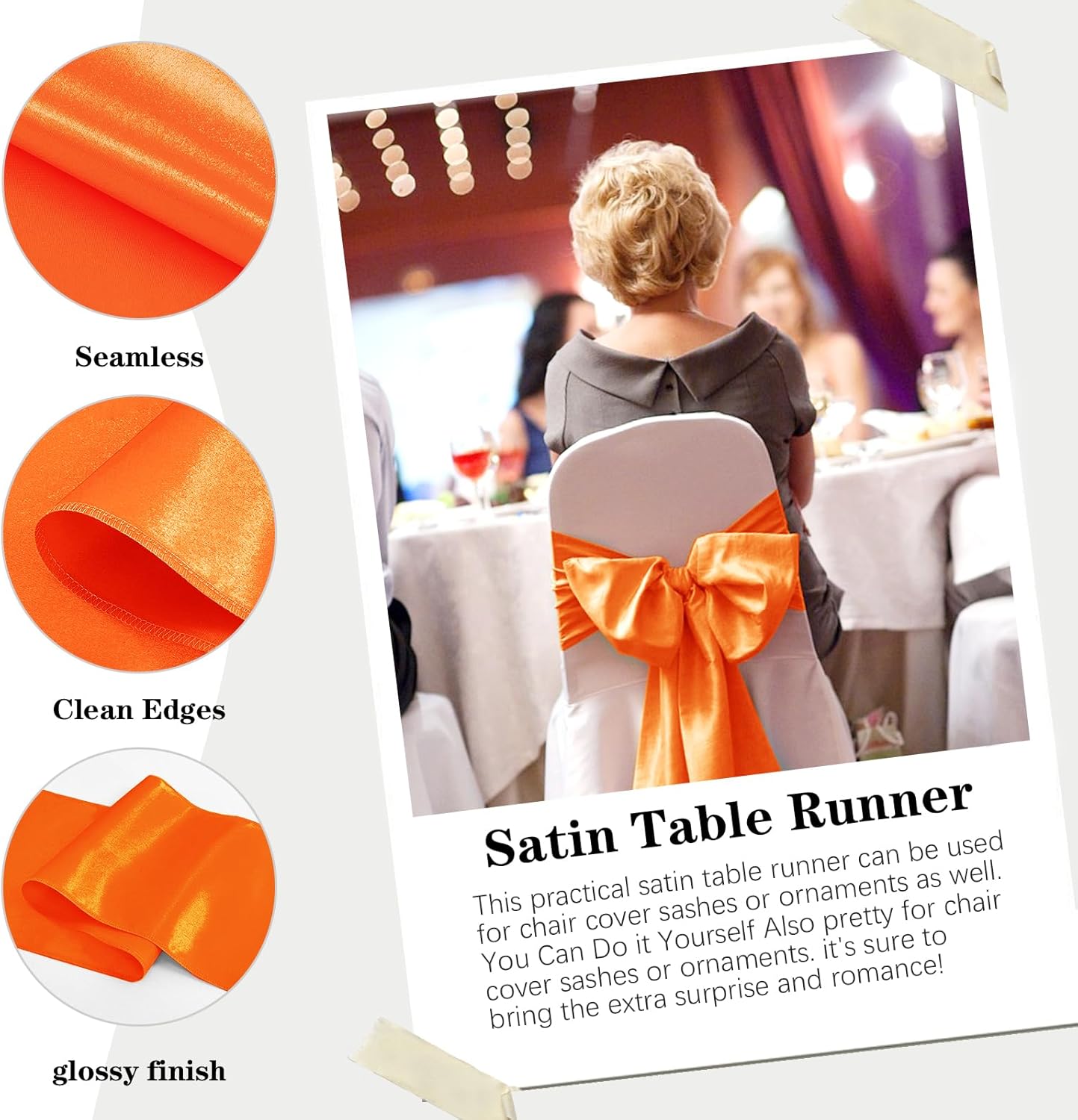 10 Pack Satin Table Runner 12 x 108 Inch Long Orange Silk Table Runner for Wedding Party Banquet Birthday Decoration