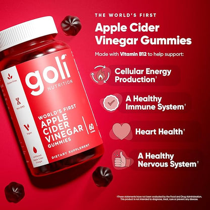 Goli Apple Cider Vinegar Gummy Vitamins - 60 Count - Vitamin B12, Gelatin-Free, Gluten-Free, Vegan & Non-GMO