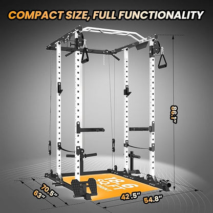 GaveeLife Power Cage, 2000 LBS Power Rack with Cable Cross-Over System, Multi-Functional Strength Training Squat Rack with LAT Pull Down System, Home Gym Equipment with Training Attachment, Red