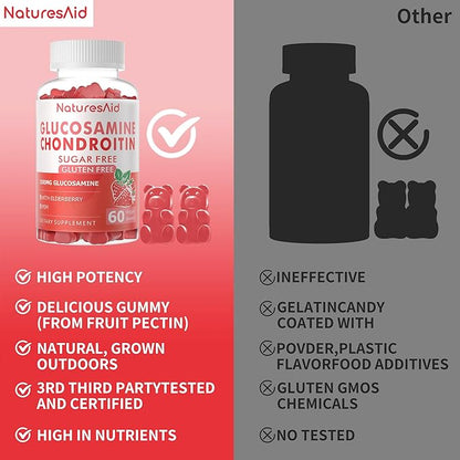 Glucosamine Chondroitin Gummies with MSM & Elderberry Extra Strength - Joint Support, Antioxidant Immune Support Supplement for Adults, Men & Women.(2 Pack) Strawberry
