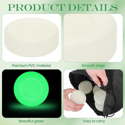 Elcoho Ice Hockey Puck, Glow in The Dark Party Pucks, Green Floor Puck Bulk with Drawstring Bag for Youth Adults Outdoor Indoor Sports Games Practicing & Training