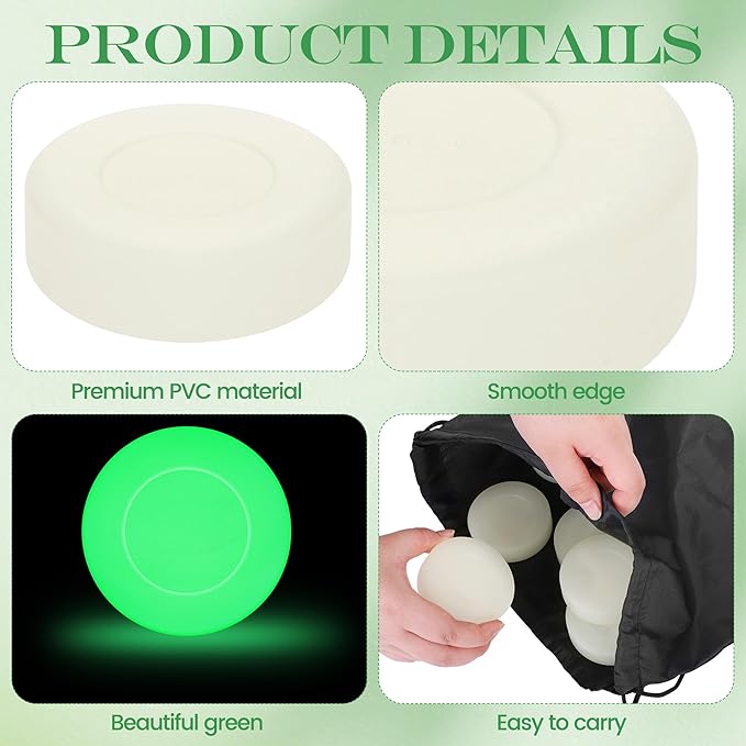 Elcoho Ice Hockey Puck, Glow in The Dark Party Pucks, Green Floor Puck Bulk with Drawstring Bag for Youth Adults Outdoor Indoor Sports Games Practicing & Training
