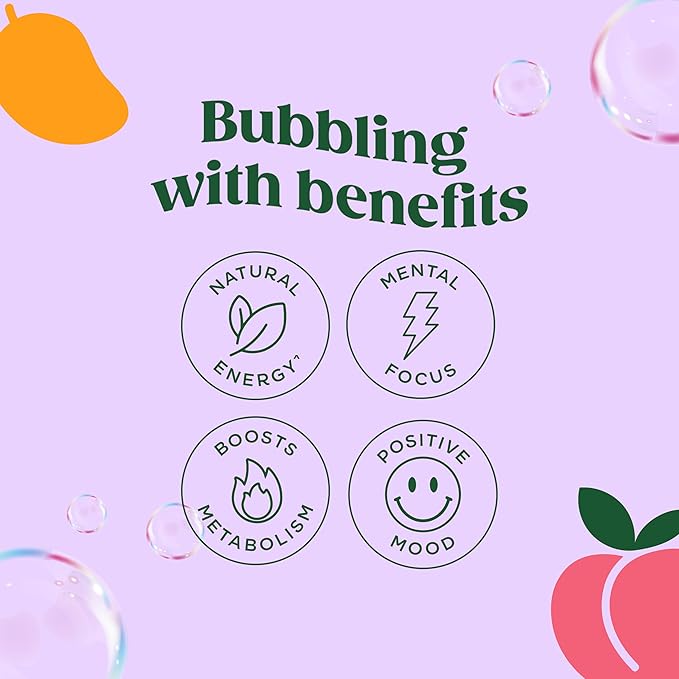 Bloom Nutrition Sparkling Energy Drink for Focus, Natural Caffeine, Zero Sugar, 180mg Caffeine, Antioxidant-Rich with Green Coffee Bean, Green Tea Extract, & Prebiotics, Peach Mango 12oz 24 Pack