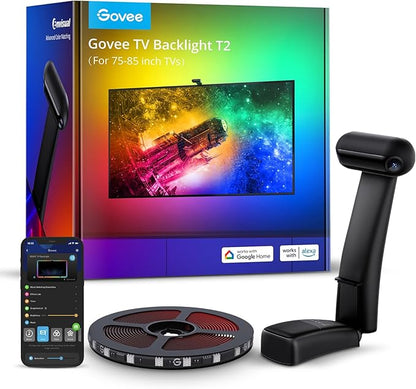 Govee Envisual TV Backlight T2 with Dual Cameras, 16.4ft RGBIC Wi-Fi LED Backlights for 75-85 inch TVs, Double Light Beads, for Home Decorations, Smart App Control, Music Sync
