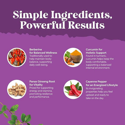 GLP-1 Berberine Supplement - One a Day Healthy Gut Berberine Complex with Panax Ginseng Turmeric Curcumin & Cayenne Pepper for Metabolic Balance - Gluten Free Vegan and Non-GMO (2 Month Supply)