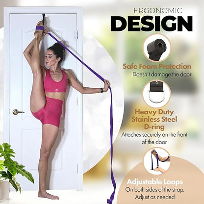Pilates Stretching Strap with Door Anchor - Flexibility Equipment for Pilates Practitioners - Ideal for Improving Leg Flexibility, Core Stability, and Posture Alignment at Home