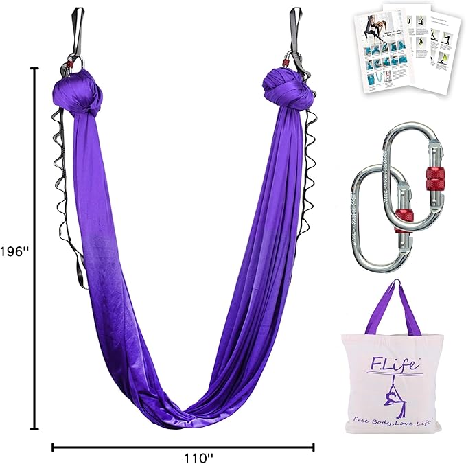 F.Life Aerial Silk Yoga Hammock & Swing for yoga Inversion,Strength training,starter hardware kit